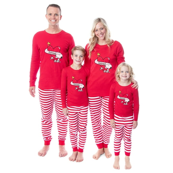 Peanuts Snoopy and Woodstock Loved Valentine's Day Tight Fit Cotton Matching Family Pajama Set For Adults Kids Toddlers