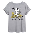 thumbnail image 1 of Peanuts - Snoopy and Woodstock Riding Bike - Juniors Oversized Graphic T-Shirt, 1 of 5