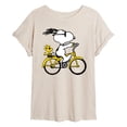 thumbnail image 1 of Peanuts - Snoopy and Woodstock Riding Bike - Juniors Oversized Graphic T-Shirt, 1 of 5