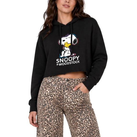 Peanuts - Snoopy and Woodstock Women's Cropped Graphic Hoodie