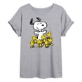 thumbnail image 1 of Peanuts - Snoopy and Woodstocks - Juniors Oversized Graphic T-Shirt, 1 of 6