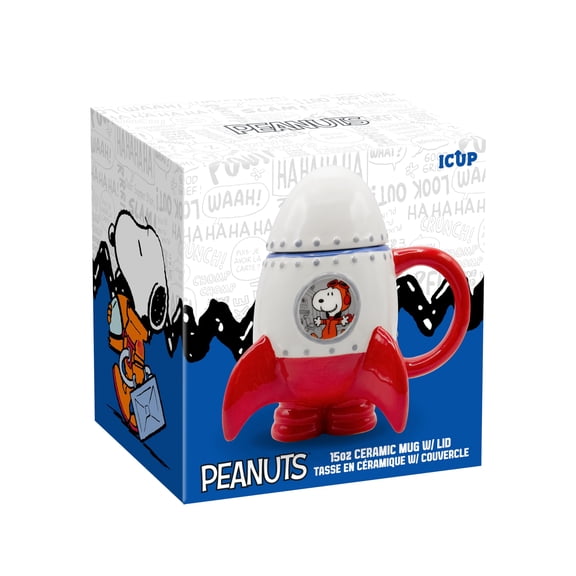 ICUP Snoopy Rocketship 16 oz Molded Ceramic Mug with Top