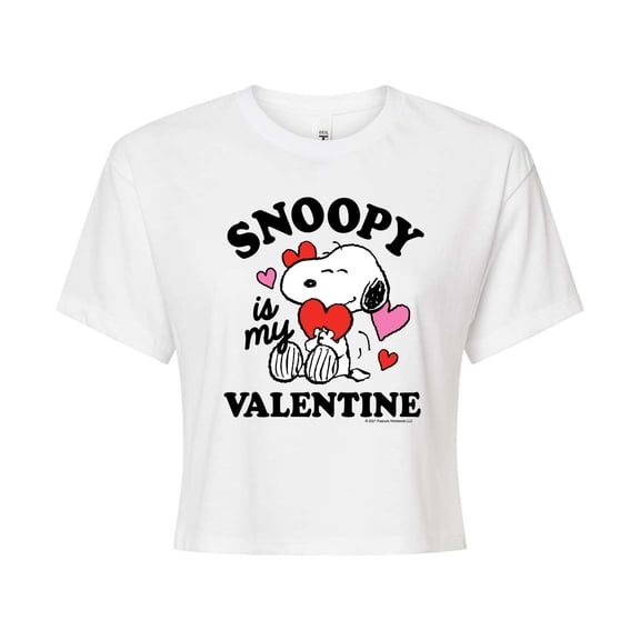 Peanuts - Snoopy is my Valentine - Juniors Cropped Graphic T-Shirt
