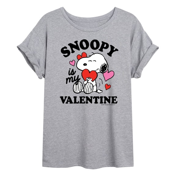 Peanuts - Snoopy is my Valentine - Juniors Oversized Graphic T-Shirt
