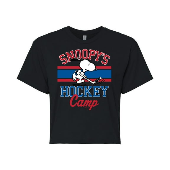 Peanuts - Snoopy's Hockey Camp - Juniors Cropped Graphic T-Shirt