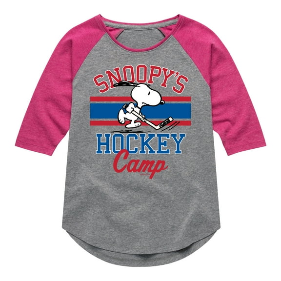Peanuts - Snoopy's Hockey Camp - Toddler And Youth Girls Raglan Graphic T-Shirt