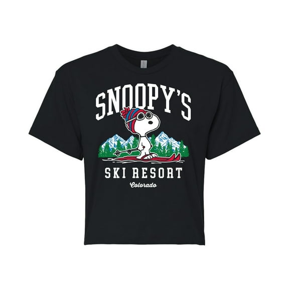 Peanuts - Snoopy's Ski Resort - Juniors Cropped Cotton Blend T-Shirt