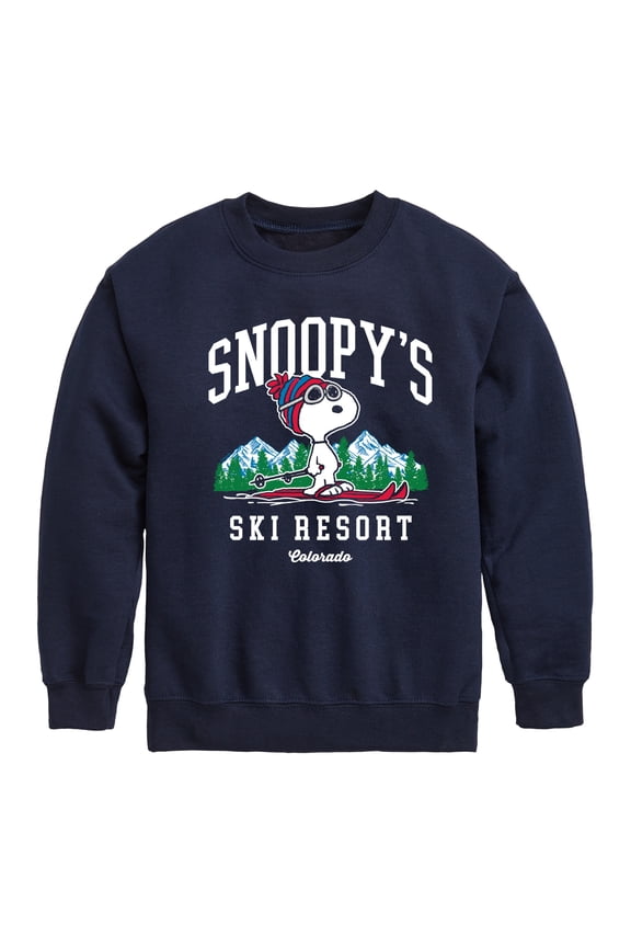 - Snoopy's Ski Resort Graphic Long Sleeve Fleece Sweatshirt