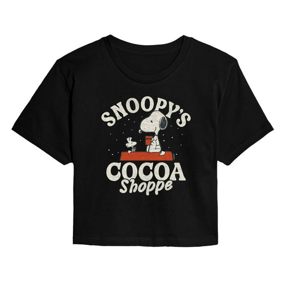 Peanuts - Snoopys Cocoa Shoppe - Juniors Cropped Short Sleeve Graphic T-Shirt
