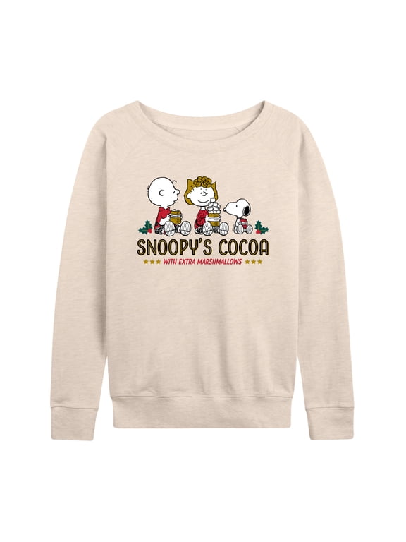 - Snoopys Cocoa Women's Lightweight French Terry Wide Neck Long Sleeve Graphic Shirt