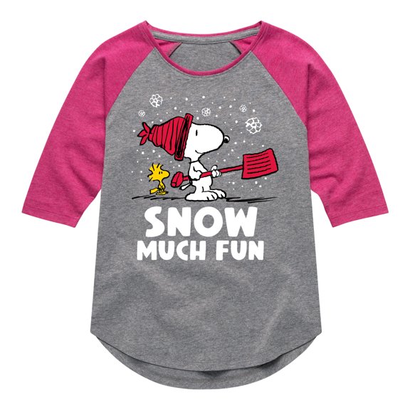Peanuts - Snoopy and Woodstock Snow Much Fun - Toddler And Youth Girls Raglan Graphic T-Shirt