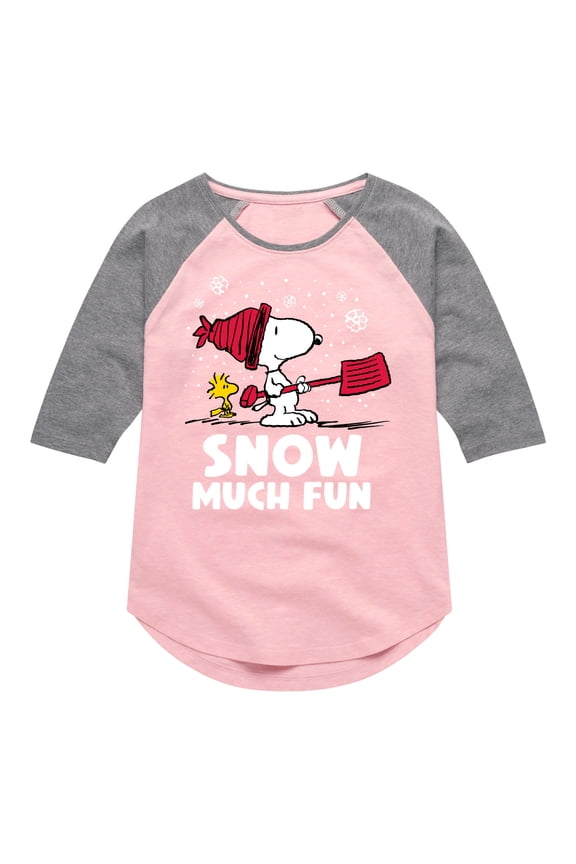 - Snoopy and Woodstock Snow Much Fun - Toddler And Youth Girls Raglan Graphic T-Shirt