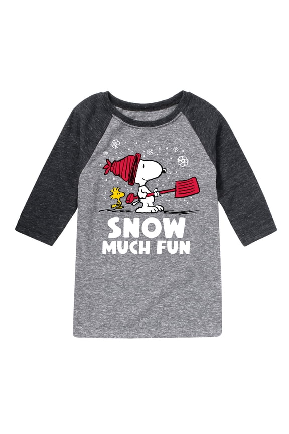 - Snoopy and Woodstock Snow Much Fun - Toddler And Youth Raglan Graphic T-Shirt