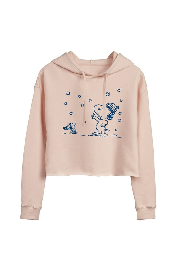 - Snow Snoopy And Woodstock - Juniors Cropped Pullover Hoodie