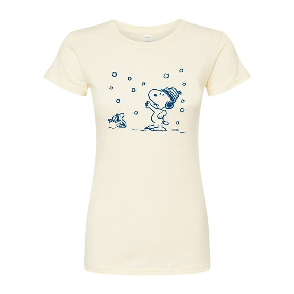 Peanuts - Snow Snoopy And Woodstock - Juniors Fitted Graphic T-Shirt