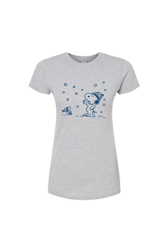 - Snow Snoopy And Woodstock - Juniors Fitted Graphic T-Shirt