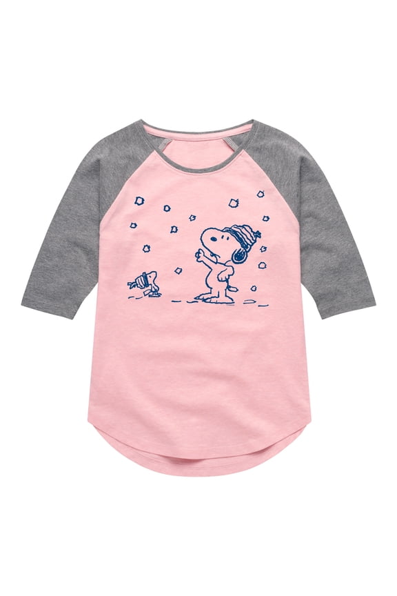 - Snow Snoopy And Woodstock - Toddler & Youth Girls Raglan Graphic T-Shirt