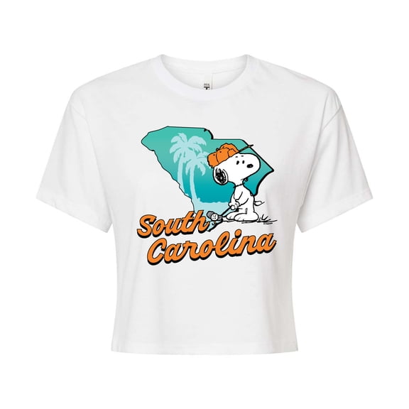 Peanuts - South Carolina Snoopy Golf - Juniors Cropped Graphic T-Shirt