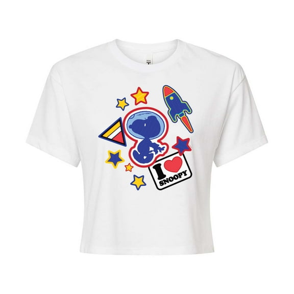 Peanuts - Space Snoopy Flair - Juniors Cropped Cotton Blend T-Shirt
