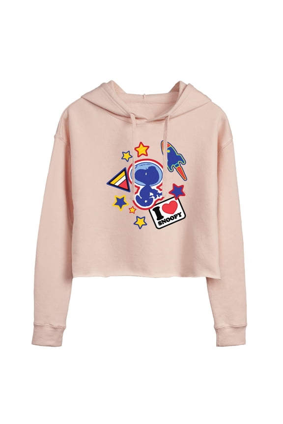 - Space Snoopy Flair - Juniors Cropped Pullover Hoodie