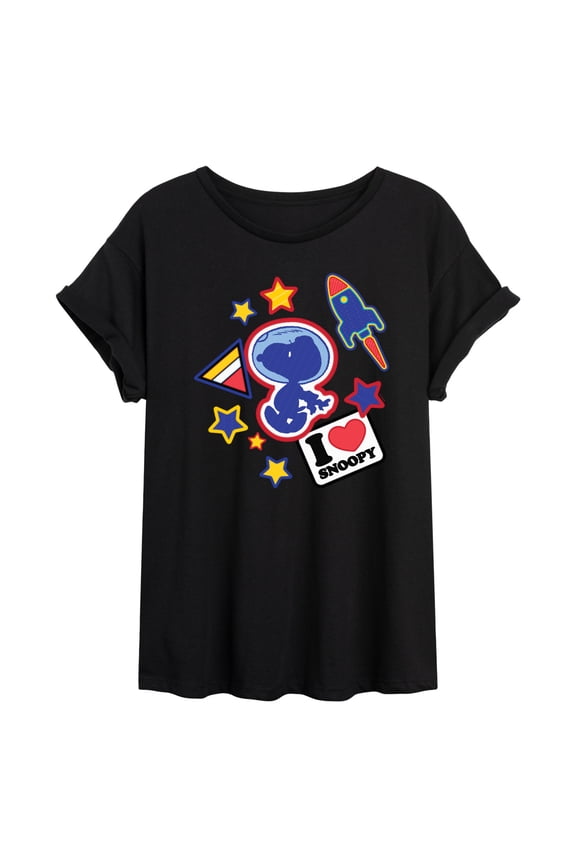 - Space Snoopy Flair - Juniors Ideal Flowy Muscle T-Shirt
