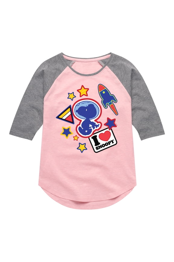 - Space Snoopy Flair - Youth Girls Raglan Tee