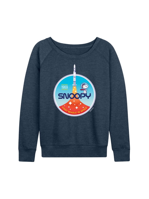 - Snoopy Space Beagle 1969 Women's Lightweight French Terry Wide Neck Long Sleeve Graphic Shirt