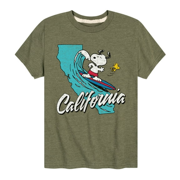 Peanuts - California Surfing Snoopy And Woodstock -Toddler And Youth Short Sleeve Graphic T-Shirt