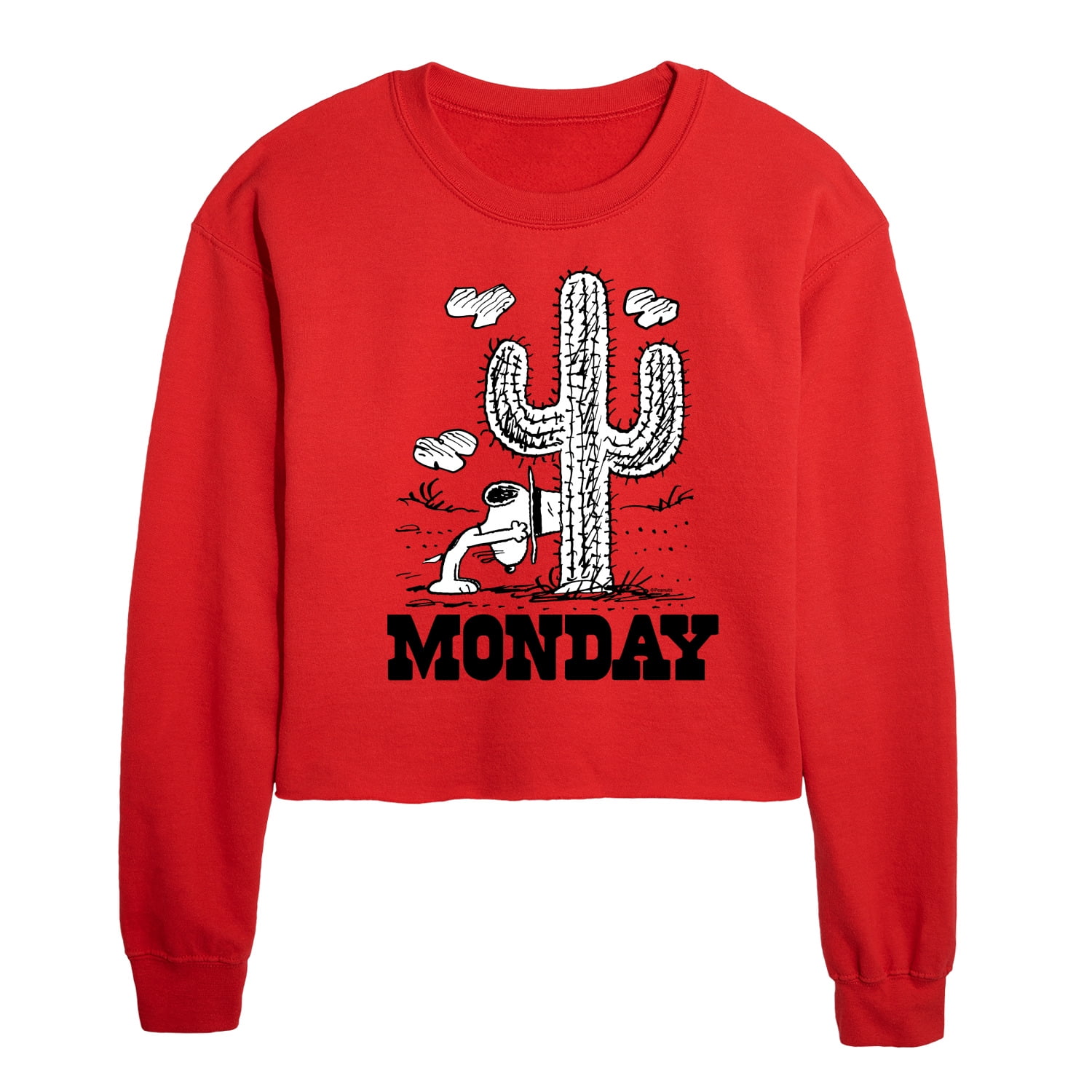 Peanuts Spike Cactus Monday Juniors Cropped Crew Neck Sweatshirt