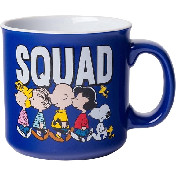 Silver Buffalo Peanuts Squad Featuring Sally, Linus, Charlie Brown, Lucy, Snoopy, and Woodstock Ceramic Camper Mug, 20 Ounces