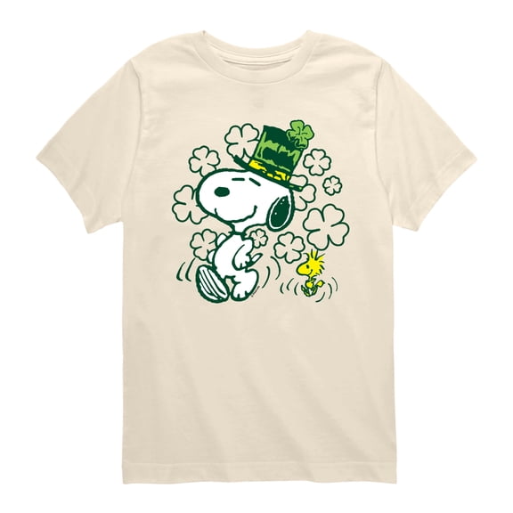 Peanuts - St. Paddy's Snoopy and Woodstock - Youth Boys Short Sleeve Graphic T-Shirt