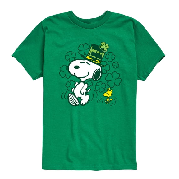 Peanuts - St. Paddy's Snoopy and Woodstock - Youth Boys Short Sleeve Graphic T-Shirt