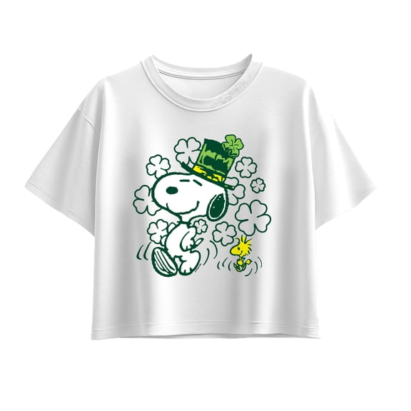 Peanuts - St. Paddy's Snoopy and Woodstock - Youth Girls Boxy T-Shirt