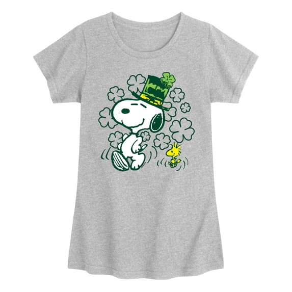 Peanuts - St. Paddy's Snoopy and Woodstock - Youth Girls Fitted Short Sleeve T-Shirt