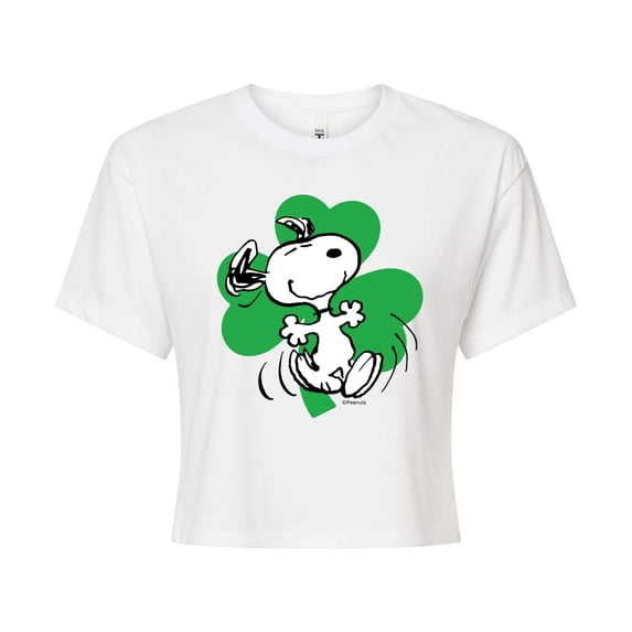 Peanuts - St. Patrick's Snoopy Clover - Juniors Cropped Graphic T-Shirt