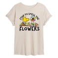thumbnail image 1 of Peanuts - Stop and Smell the Flowers - Juniors Oversized Graphic T-Shirt, 1 of 5