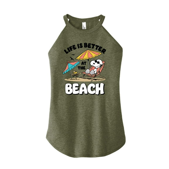 Peanuts - Summer Edition - Life is Better at the Beach - Juniors High Neck Tank Top