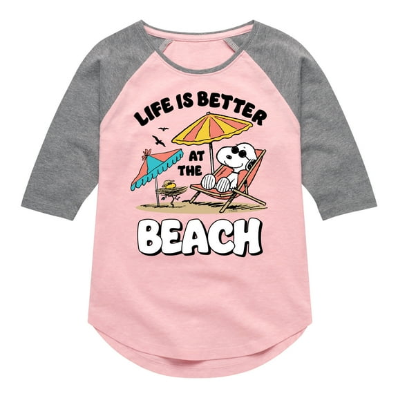 Peanuts - Summer Edition - Life is Better at the Beach - Toddler & Youth Girls Raglan Graphic T-Shirt