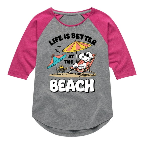Peanuts - Summer Edition - Life is Better at the Beach - Toddler & Youth Girls Raglan Graphic T-Shirt