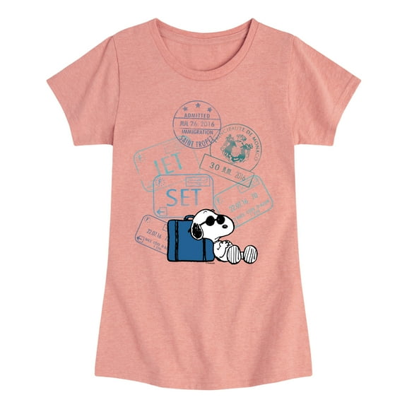 Peanuts - Summer Edition - Passport Stamps - Toddler & Youth Girls Short Sleeve Graphic T-Shirt