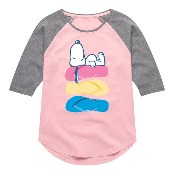 Peanuts - Summer Edition - Snoopy & Flip Flops - Toddler & Youth Girls Raglan Graphic T-Shirt