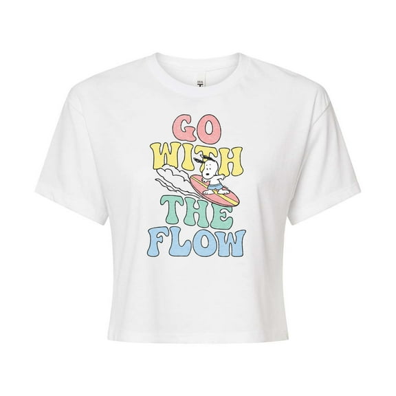 Peanuts - Summer Edition - Snoopy - Go with the Flow - Juniors Cropped Cotton Blend T-Shirt