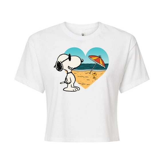 Peanuts - Summer Edition - Snoopy Hearts the Beach - Juniors Cropped Cotton Blend T-Shirt