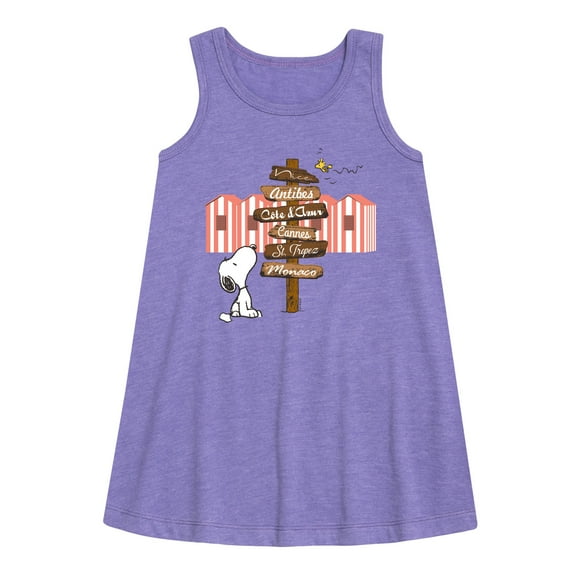 Peanuts - Summer Edition - Snoopy Looking for a Destination on Sign - Toddler & Youth Girls A-line Dress