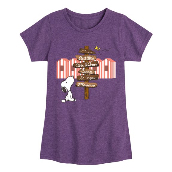 Peanuts - Summer Edition - Snoopy Looking for a Destination on Sign - Toddler & Youth Girls Short Sleeve Graphic T-Shirt