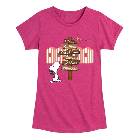 Peanuts - Summer Edition - Snoopy Looking for a Destination on Sign - Toddler & Youth Girls Short Sleeve Graphic T-Shirt