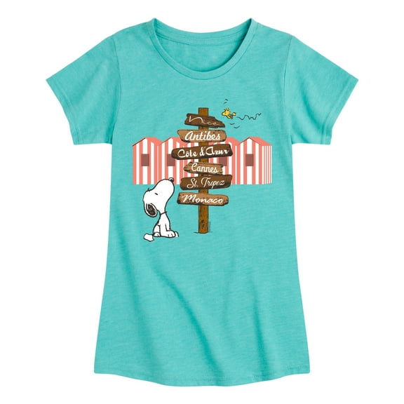 Peanuts - Summer Edition - Snoopy Looking for a Destination on Sign - Toddler & Youth Girls Short Sleeve Graphic T-Shirt