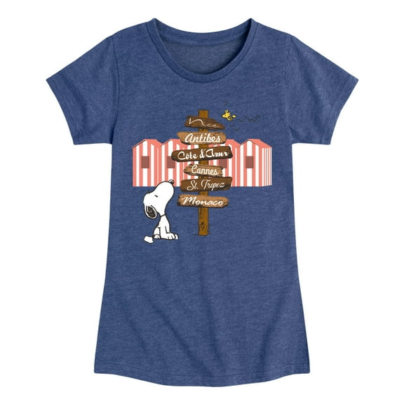 Peanuts - Summer Edition - Snoopy Looking for a Destination on Sign - Toddler & Youth Girls Short Sleeve Graphic T-Shirt