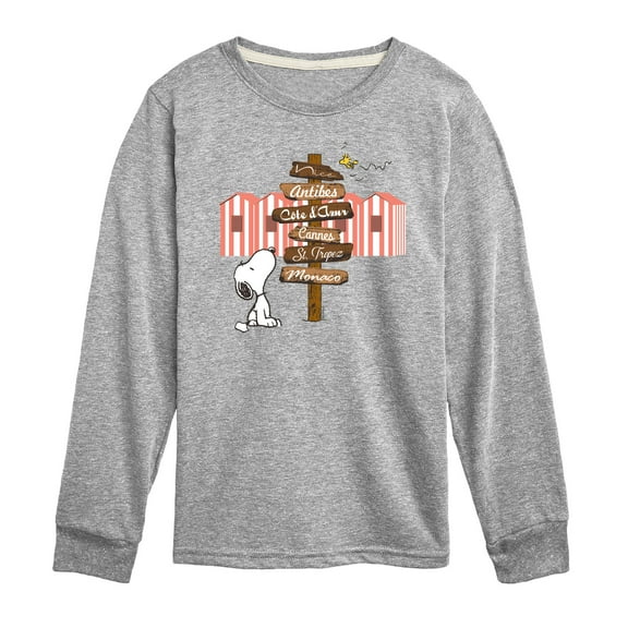 Peanuts - Summer Edition - Snoopy Looking for a Destination on Sign - Toddler & Youth Long Sleeve Graphic T-Shirt