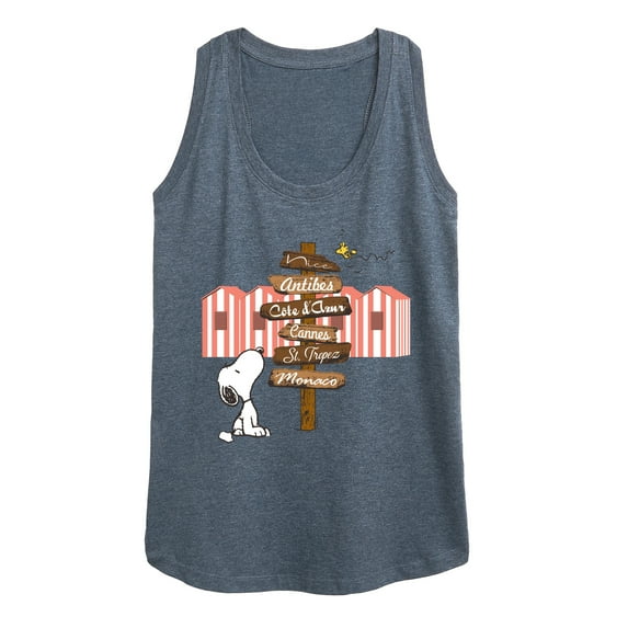 Peanuts - Summer Edition - Snoopy Looking for a Destination on Sign - Women's Racerback Tank Top